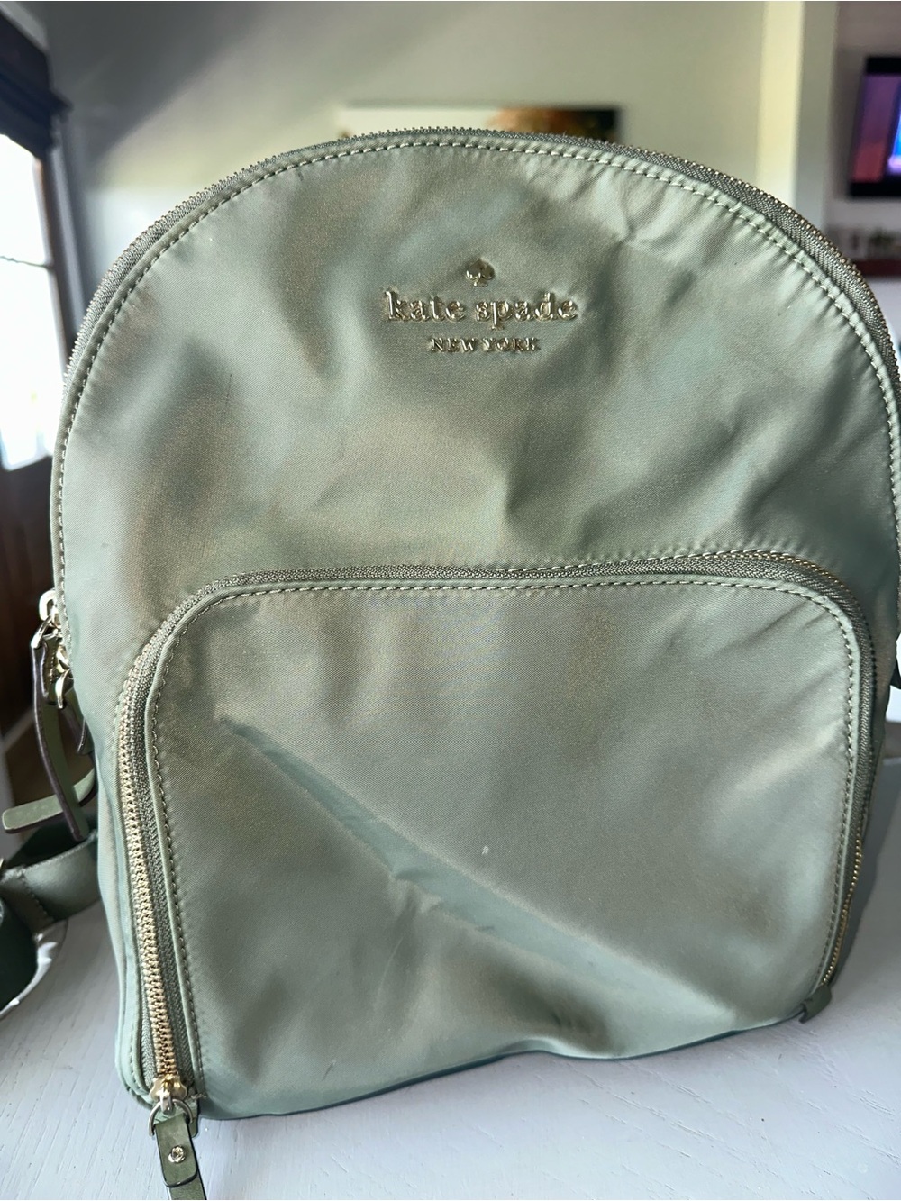 kate spade Olive Green Nylon Backpack with Gold Hardware